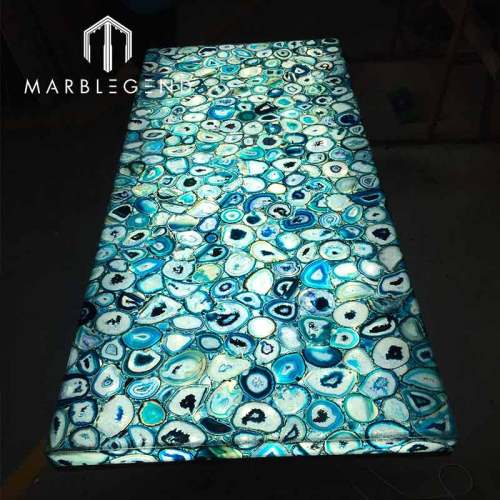 Factory price translucent blue agate table semi-precious stone crystal agate countertop