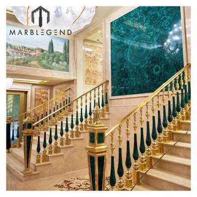 custom backlit malachite green gemstone stair natural semi-precious stone wall