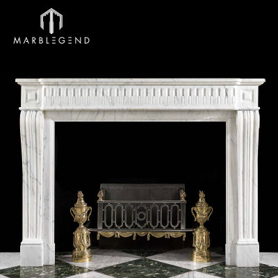 Modern fangshan carved white marble fireplace surround marble tile around fireplace for wholesale