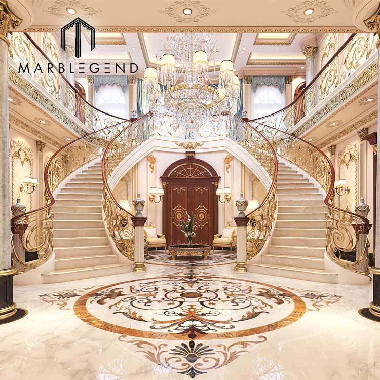 PFM custom wateret parquet marble medallion flooring for luxury villa decoration