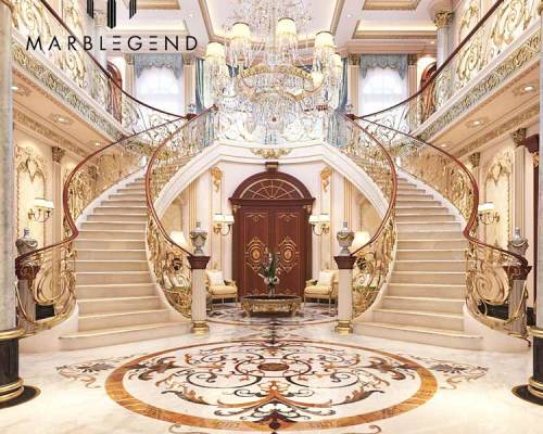PFM custom wateret parquet marble medallion flooring for luxury villa decoration