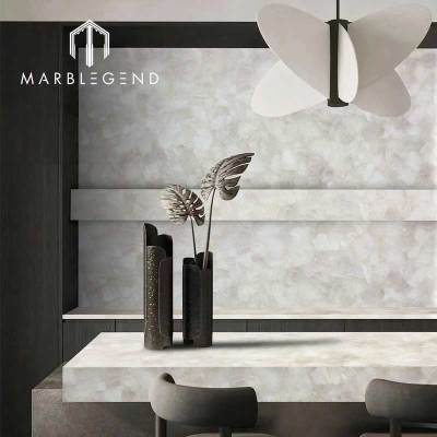 Gorgeous white crystal quartz tile backlit natural crystal stone slab wall for high-end interior design projects