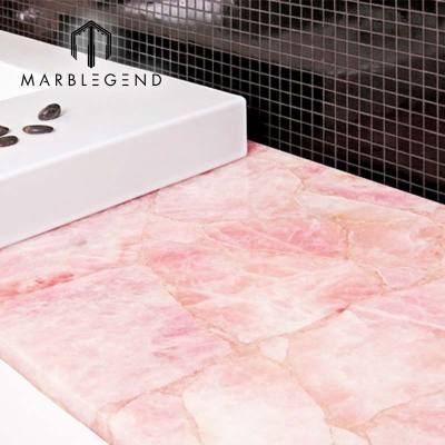 Natural Unique Semi-Precious Stone Pink Quartz Crystal Tile for Bathroom Countertops