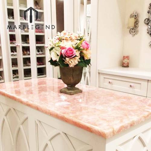 Natural Unique Semi-Precious Stone Pink Quartz Crystal Tile for Bathroom Countertops