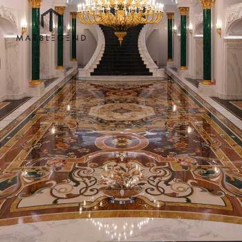 Manufacture waterjet marble medallion floor pattern tile inlay marble floor decor for villa project