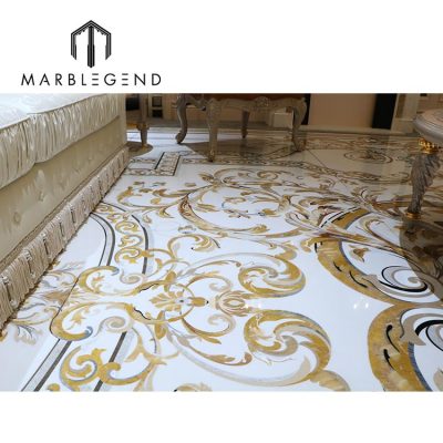 custom marble medallion waterjet inlay flooring tile for villa decor
