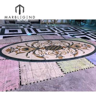 factory price natural beige marble stone medallions waterjet inlay flooring tile for villa decor