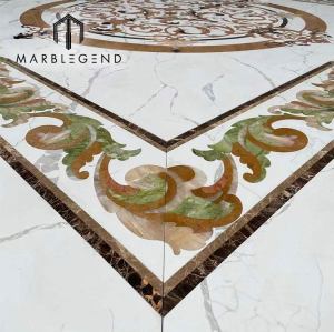 luxury villa white natural marble medallions waterjet inlay stone floor tile decor project