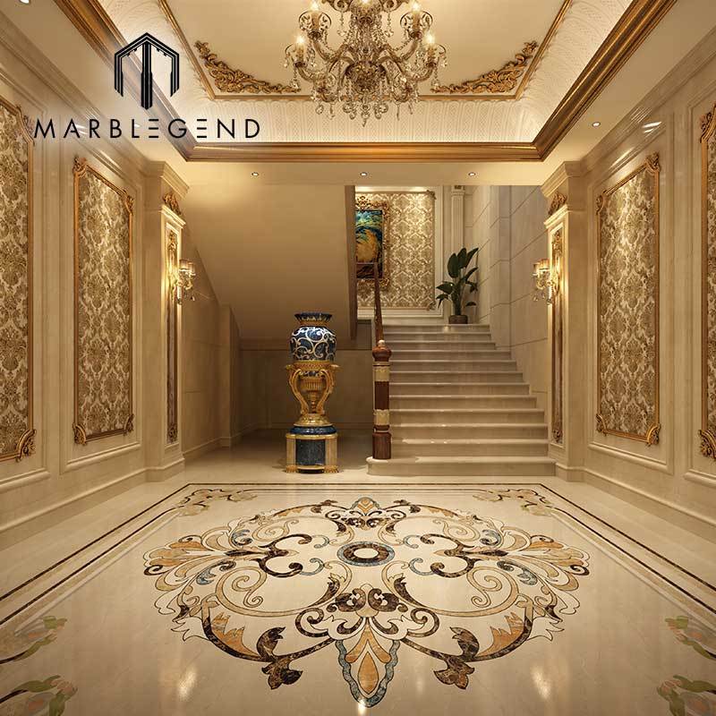 Luxurious Entrance Interior Design with Waterjet Marble floor ...