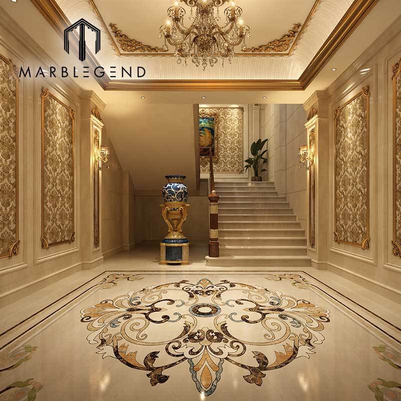 Luxurious Entrance Interior Design with Waterjet Marble floor - Customizable OEM Interior Design Services