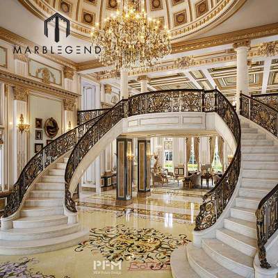 Turn-key Villa Project Solution: Luxurious Waterjet Marble Entrance Interior Design for Global Clients
