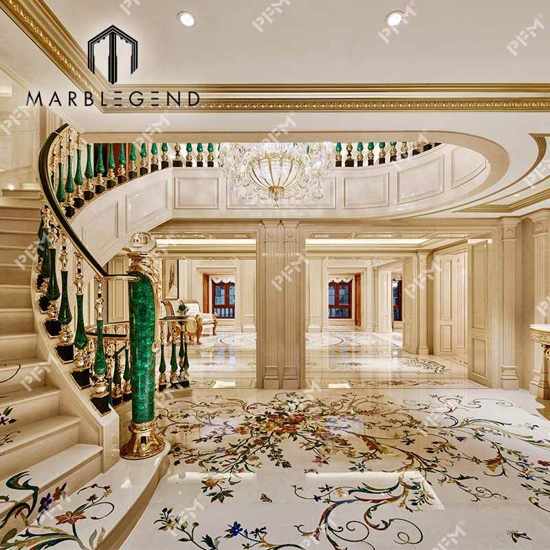 Gold Metal and Brass Inlay Marble Flooring Design - China Marble