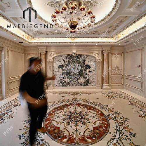 Wholesale OEM Supplier: Exquisite Waterjet Marble Inlay Flower Pattern Flooring for Villa Decor