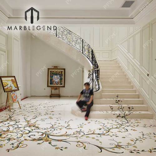 OEM Turn-key Project Solutions for Custom Luxury Villa Living Room Waterjet Marble Inlay Flooring