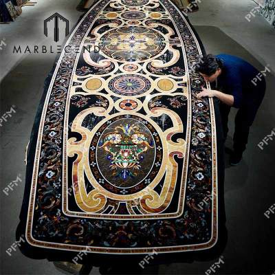 OEM Waterjet Marble Tabletop for Villa Decor: Custom Black Marble Inlay Table with Exquisite Patterns