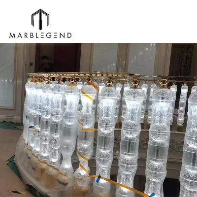 Custom Luxury K9 Crystal Stairs Railings - Premium Crystal Glass Balcony Handrails with Illumination