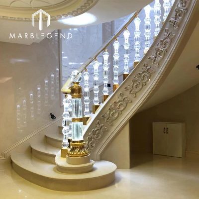 Luxury K9 Crystal Stairs Railings Custom Crystal Glass Balcony Railing Handrail Baluster with Light