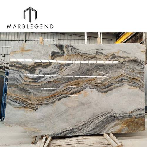 Tajikistan Grey Natural Marble Slab Custom Bookmatch Feature Marble Wall Panel