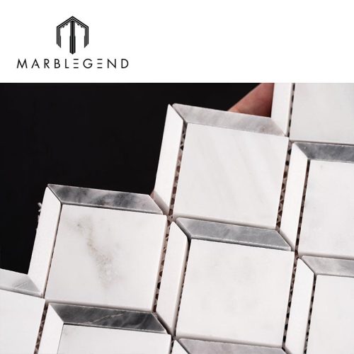 customized diamond grey and marble 3D mosaic flooring designs China polishing tasso white mosaic shower wall tiles Supplier