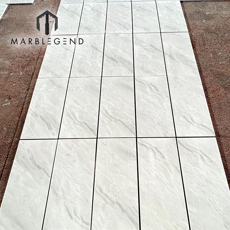 Polished White Marble Thin Slab Panels with Grey Diagonal Veins – Durable Surface | Manufacturer Direct