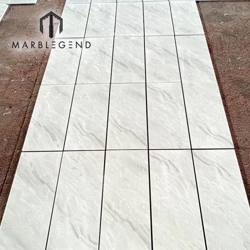 Polished White Marble Thin Slab Panels with Grey Diagonal Veins – Durable Surface | Manufacturer Direct
