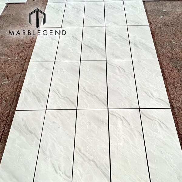 Polished White Marble Thin Slab Panels with Grey Diagonal Veins – Durable Surface | Manufacturer Direct