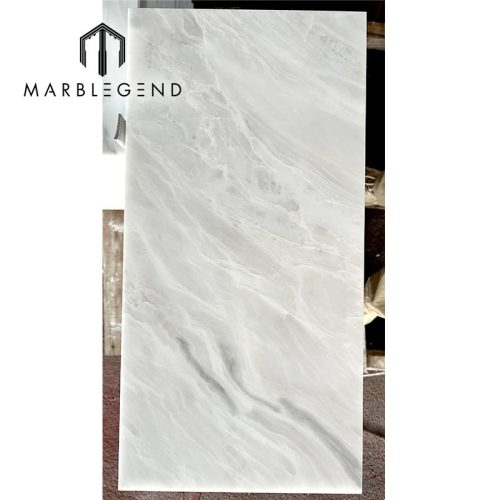 Polished White Marble Thin Slab Panels with Grey Diagonal Veins – Durable Surface | Manufacturer Direct