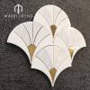 Art Deco Fan Shape Milano White Marble Mosaic Tile with Brass Inlay Waterjet Wall Tile for Villa Interior