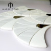Art Deco Fan Shape Milano White Marble Mosaic Tile with Brass Inlay Waterjet Wall Tile for Villa Interior
