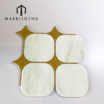 Wholesale Kitchen and Bathroom Polished Milano White with Golden Yellow Marble Waterjet Mosaic Tiles for Luxury villa and Hotel