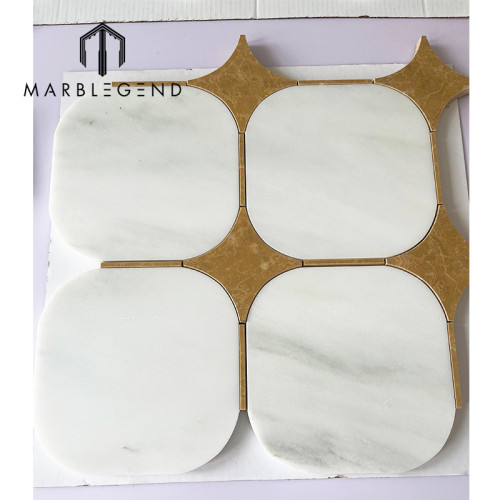 Wholesale Kitchen and Bathroom Polished Milano White with Golden Yellow Marble Waterjet Mosaic Tiles for Luxury villa and Hotel