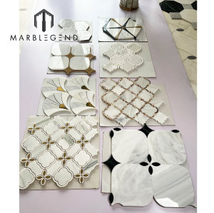 Wholesale Kitchen and Bathroom Polished Milano White with Golden Yellow Marble Waterjet Mosaic Tiles for Luxury villa and Hotel