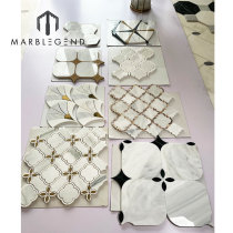 Wholesale Kitchen and Bathroom Polished Milano White with Golden Yellow Marble Waterjet Mosaic Tiles for Luxury villa and Hotel