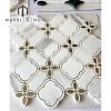 Custom Interior Decoration Wall  Flower Pattern Mosaic Supplier Milano White and Gold Metal Waterjet Mosaic
