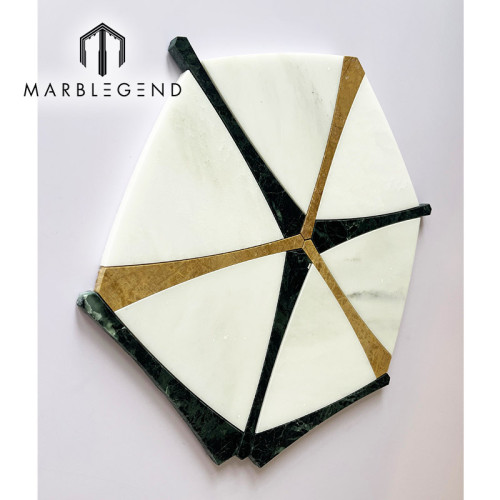 Bespoke Hexagon Waterjet Mosaic Supplier Milano White and Green Marble Mosaic Flooring Tiles