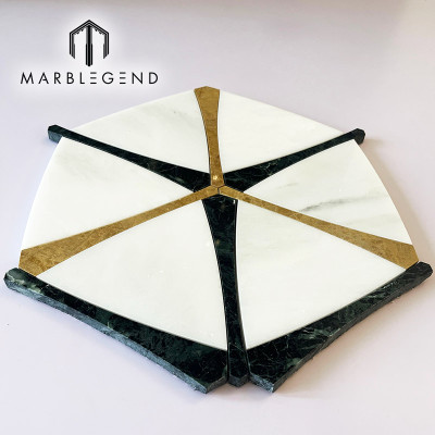 Bespoke Hexagon Waterjet Mosaic Supplier Milano White and Green Marble Mosaic Flooring Tiles