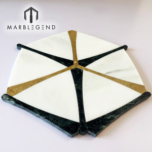 Bespoke Hexagon Waterjet Mosaic Supplier Milano White and Green Marble Mosaic Flooring Tiles