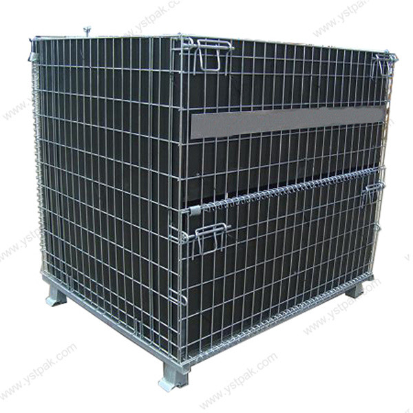 Zinc plated industrial PET Preform rigid collapsible folding stacking wire mesh container with PP sheet