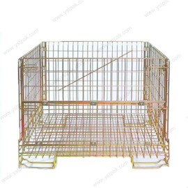 Industrial stacked lockable zinc collapsible storage wire mesh container