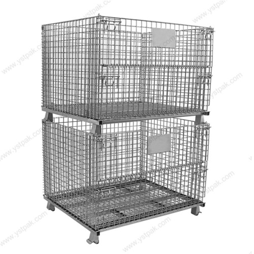 Warehouse logistic galvanized welded stackable foldable storage metal steel wire mesh container
