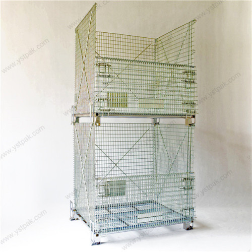 Industrial transport stackable galvanized folding steel welded lockable metal storage wire mesh cage