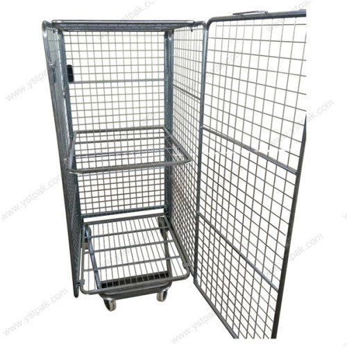 4 sided nesting supermarket portable galvanized foldable steel security wire mesh roll container