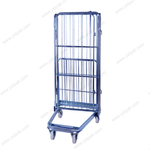 Customized industrial collapsible metal wire rolling laundry trolley cart with 5 inch wheels