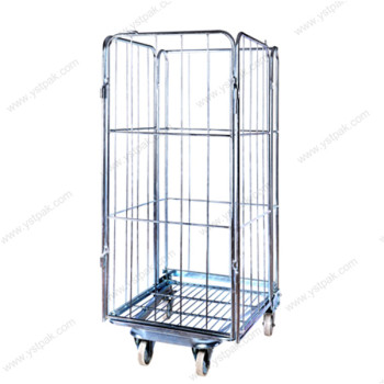 Customized industrial collapsible metal wire rolling laundry trolley cart with 5 inch wheels