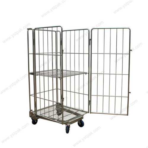 Customized industrial collapsible metal wire rolling laundry trolley cart with 5 inch wheels