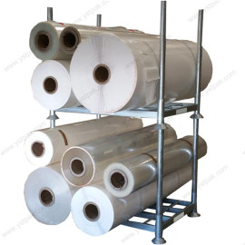 Heavy duty galvanized stacked folded assembled metallic vertical post pallet rack for fabric roll