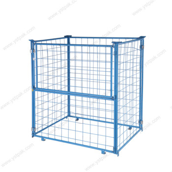 Powder coated warehouse customized forklift durable rigid folding bulk wire metal cage pallet