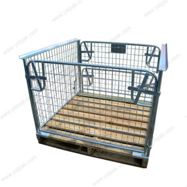 Foldable Stackable Lockable Mesh Wire Metal Steel Storage Container With Wooden Pallet