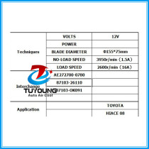 auto ac heater blower fan motor for Toyota Hiace 05-/ Honda Insight 09- LHD anti-clockwise 87103-26110 AE272700-0780 871030K091