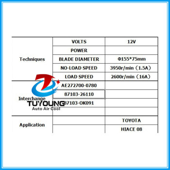 auto ac heater blower fan motor for Toyota Hiace 05-/ Honda Insight 09- LHD anti-clockwise 87103-26110 AE272700-0780 871030K091